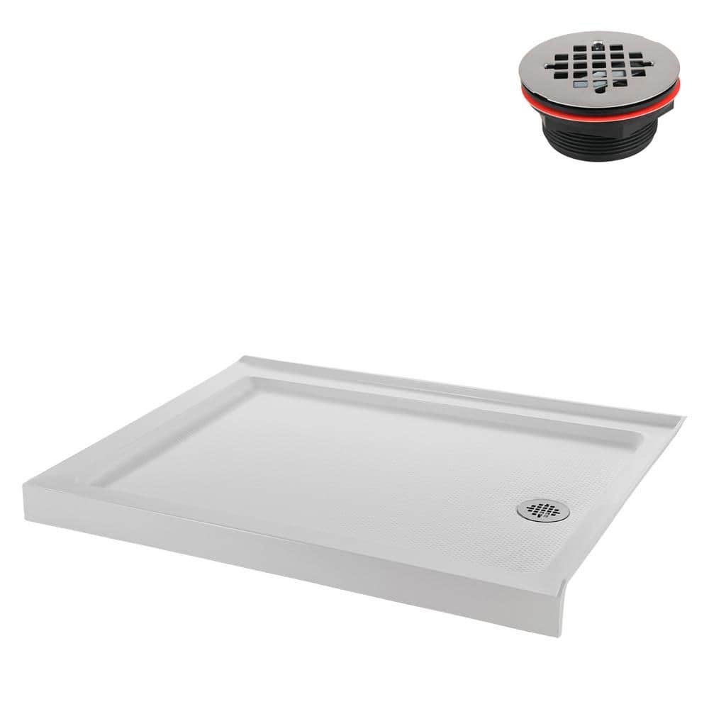 Glossy White Rectangular Acrylic Shower Base with Right Hand Drain