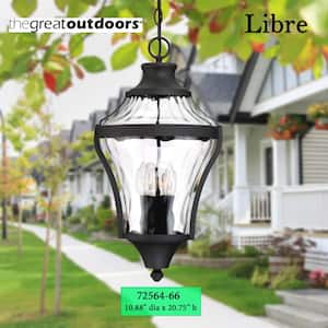 Libre Collection Black Outdoor 4-Light Hanging Lantern with Clear Water Glass