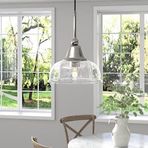 Magnolia 1-Light Brushed Nickel Single Pendant with Seeded Glass Shade