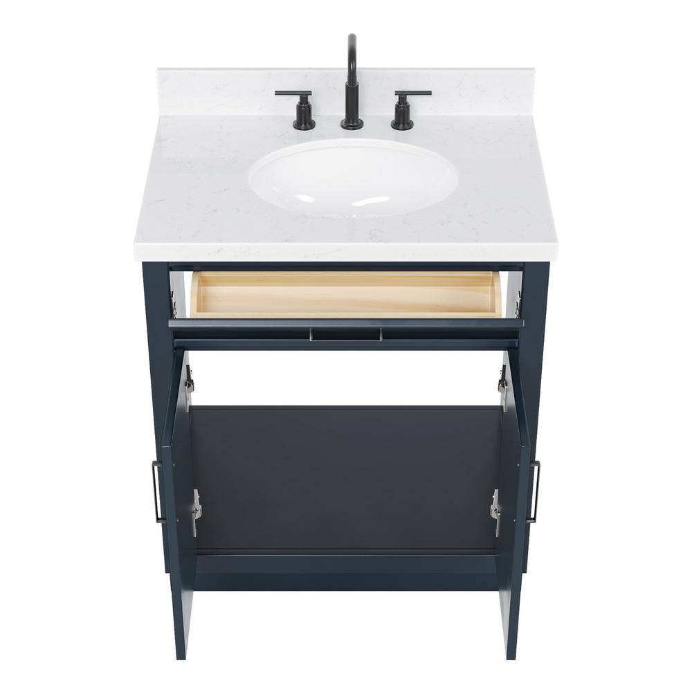 Midnight Blue Hardwood Freestanding Single Basin Vanity with Quartz Top