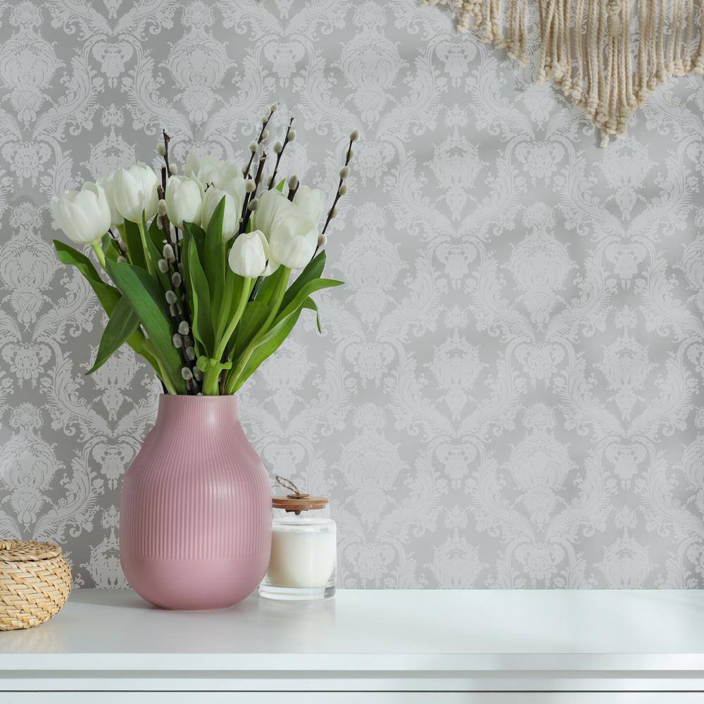 Platinum Damask Textured Peel and Stick Wallpaper Roll