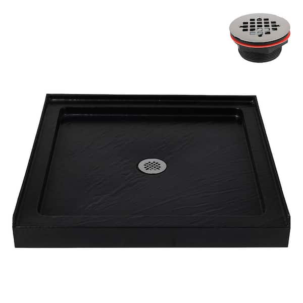 36 in. x 36 in. Alcove Acrylic Shower Pan Base in Matte Black with Center Drain, Drain Included