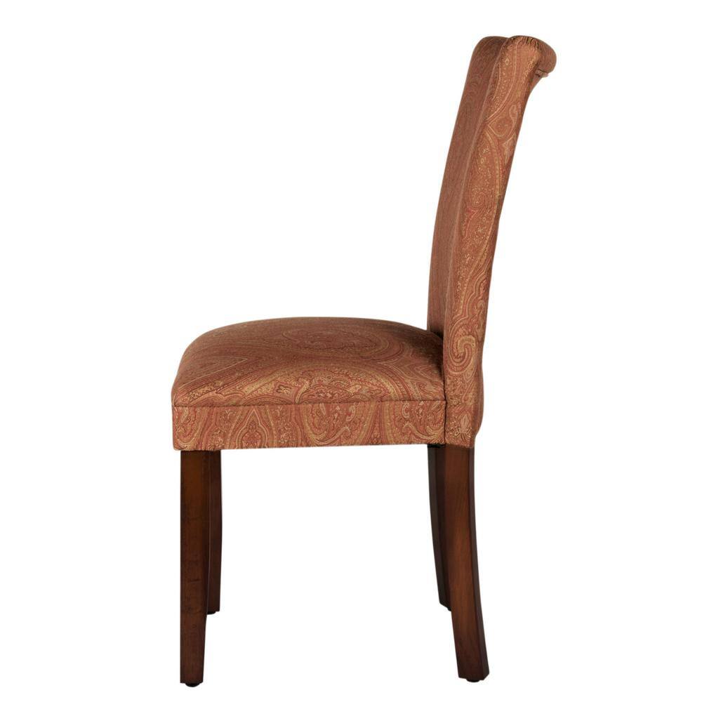 Red and Gold Upholstered Parsons Dining Side Chair with Wood Legs