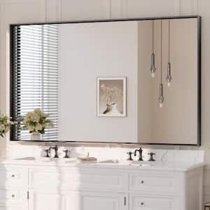 60 in. W x 36 in. H Rectangular Framed Aluminum Square Corner Wall Mount Bathroom Vanity Mirror in Matte Black