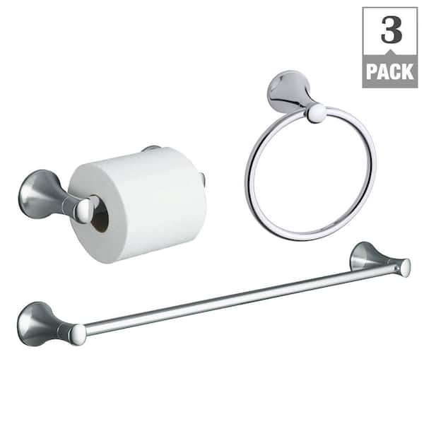 Coralais 3-Piece Hardware Bundle with Towel Bar, Towel Ring and Toilet Paper Holder in Polished Chrome