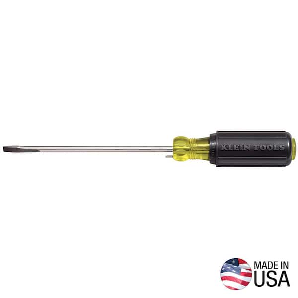 Klein Tools 1/4 in. Cabinet-Tip Wire Bending Flat Head Screwdriver with 4 in. Round Shank- Cushion Grip Handle