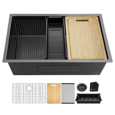 Gunmetal Black Stainless Steel 30 in. 18-Gauge Single Bowl Undermount Workstation Kitchen Sink