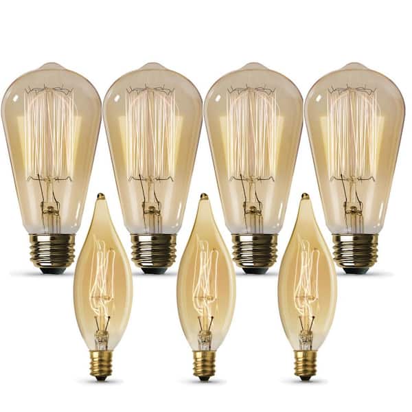 antwoord Alexander Graham Bell Meenemen Feit Electric 40-Watt ST19 Dimmable Cage Filament Amber Glass E26  Incandescent Vintage Edison Light Bulb, Warm White 40ST19 - The Home Depot