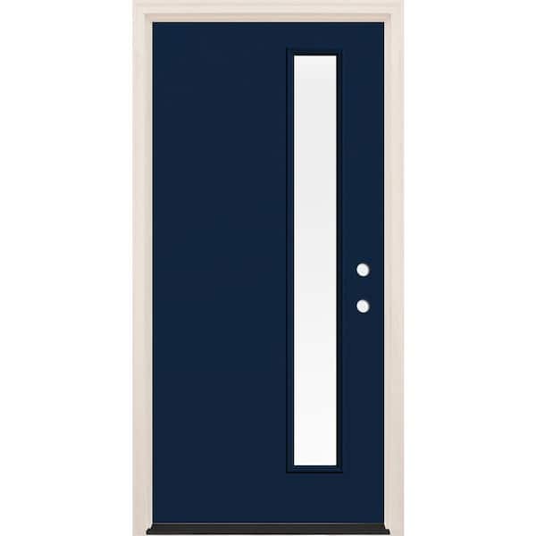 Builders Choice 36 in. x 80 in. Left-Hand/Inswing 1 Lite Clear Glass Indigo Painted Fiberglass Prehung Front Door with 4-9/16 in. Frame