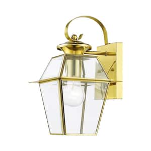 Ainsworth 12.5 in. 1-Light Polished Brass Outdoor Hardwired Wall Lantern Sconce with No Bulbs Included