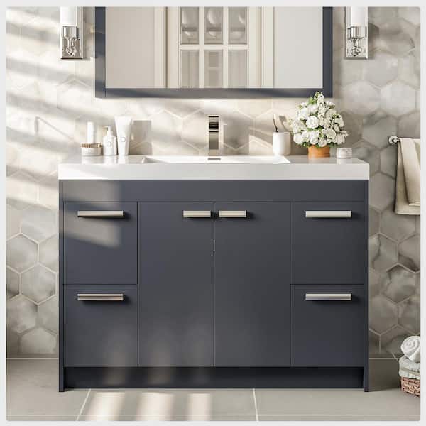 Eviva Lugano 48 in. W x 19 in. D x 36 in. H Single Bath Vanity in Gray with White Acrylic Top and White Integrated Sink
