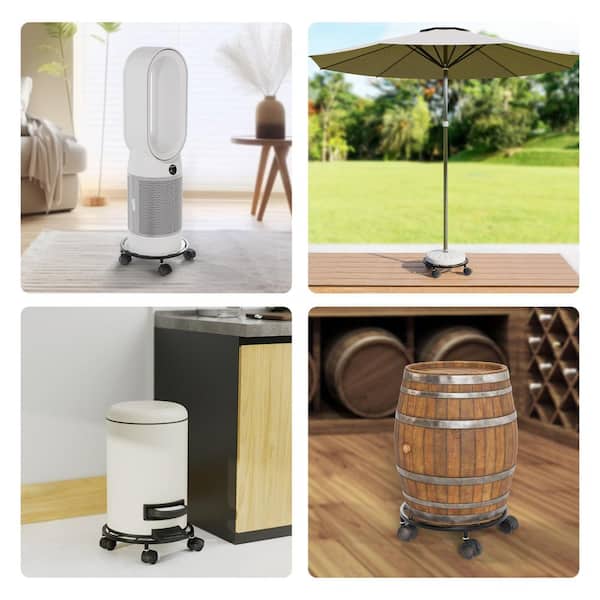 10.24 in. Black Steel Round Indoor/Outdoor Plant Caddy with Lockable Wheels Rolling Plant Stand Dolly