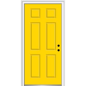 32 in. x 80 in. 6-Panel Left-Hand/Inswing Yellow Flash Fiberglass Prehung Front Door with 4-9/16 in. Jamb Size
