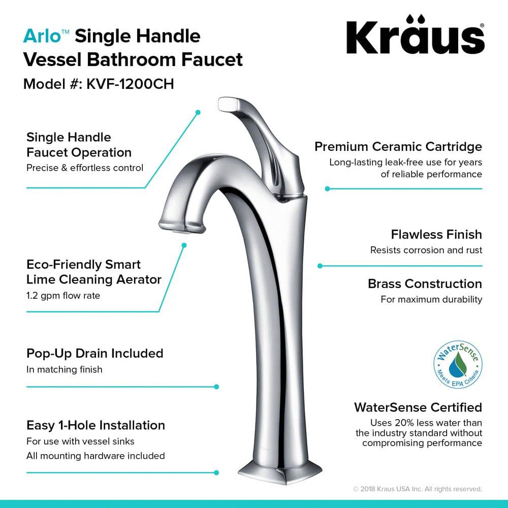 Elegant Arlo 12" Chrome Single-Handle Vessel Bathroom Faucet