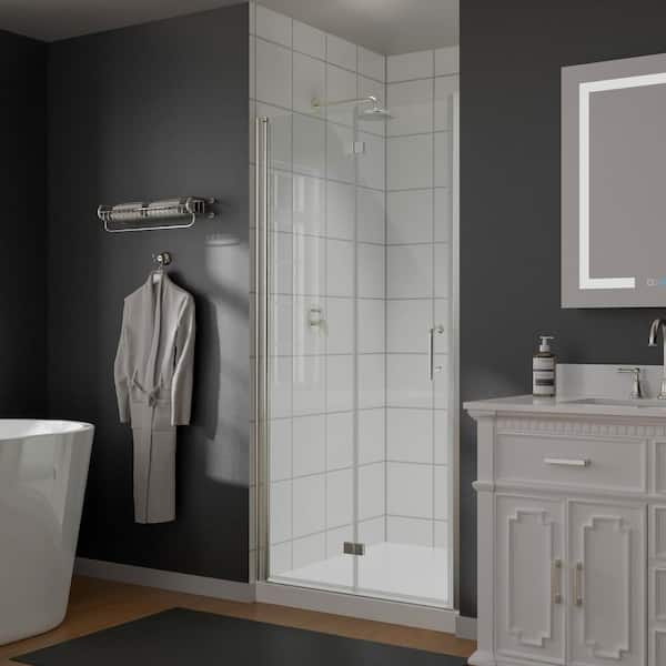 36-38 in. W x 72 in. H Bifold Semi-Frameless Shower Door in Brushed Nickel Finish with Clear Glass