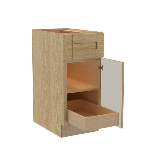 Home Decorators Collection Washington 15 in. W x 24 in. D x 34.5 in. H Assembled Plywood Base Kitchen Cabinet in Oak with Soft Close Door RH