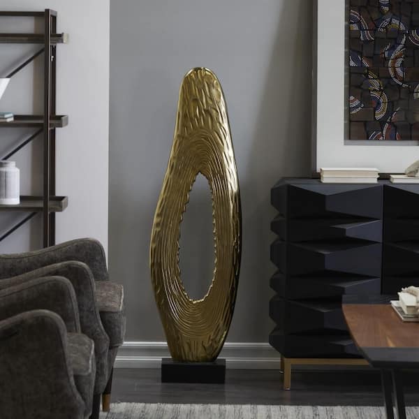 Litton Lane 5 in. x 50 in. Gold Aluminum Teardrop Abstract Sculpture with Black Base