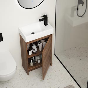 18 in. W x 10 in. D x 33.5 in. H Single Sink Freestanding Bath Vanity in Brown with White Ceramic Basin