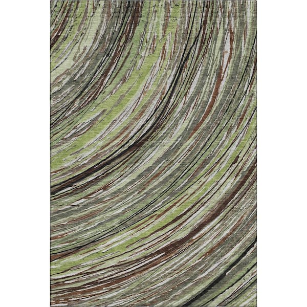 Mayfield Premium Machine Washable Abstract AMF2094 Aloe 10 ft. x 14 ft. Area Rug
