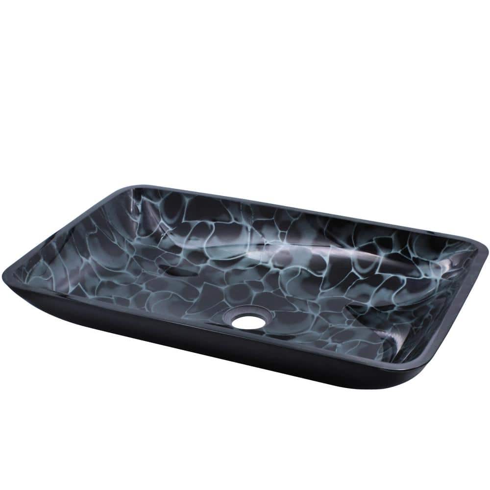 Novatto 14'' Black and Silver Hand-Painted Glass Rectangular Vessel Sink