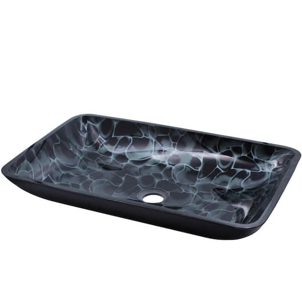 Cellule Hand Painted Black and Silver Glass Rectangle Vessel Sink
