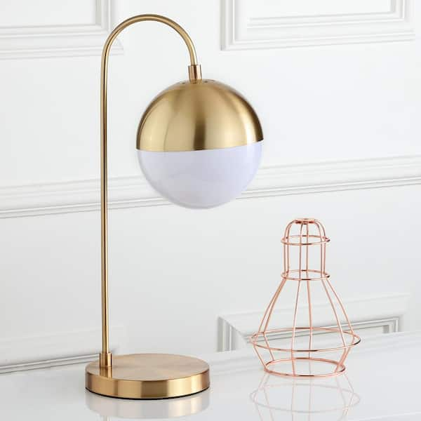 Cappi 20.5 in. Brass Gold Arc Table Lamp with Gold Sphere Shade