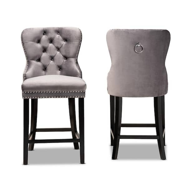 Baxton Studio Howell 26.in Grey and Espresso brown Counter Stool (Set of 2)