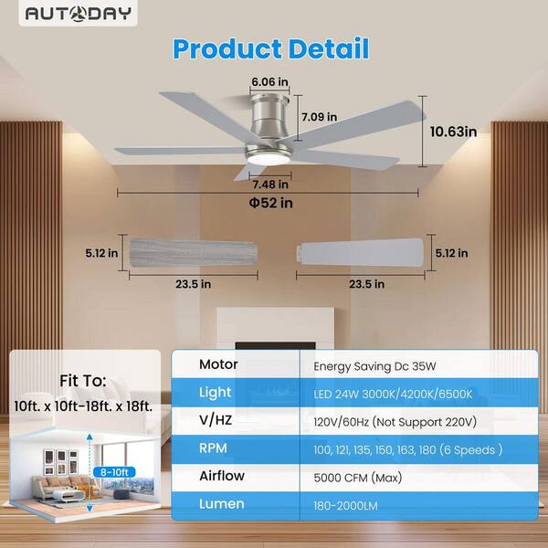 ZXXC 52 in. Indoor/Outdoor Nickel Downrod Mount Ceiling Fan