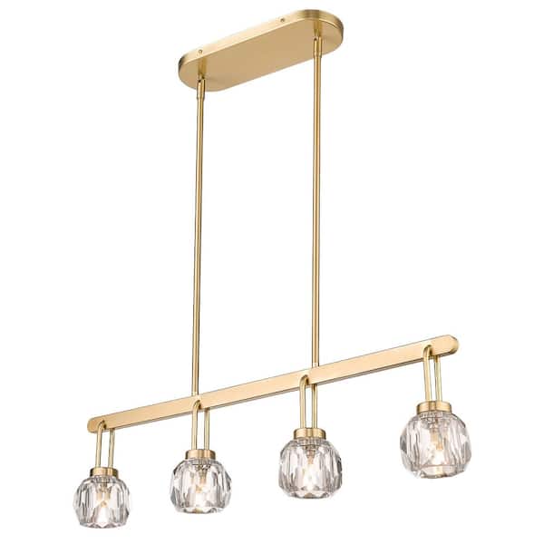pasentel Modern 32.48 in. 4-Lights Gold Metal Globe Pendant Light with Crystal Shade