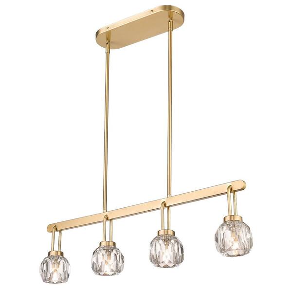 pasentel Modern 32.48 in. 4-Lights Gold Metal Globe Pendant Light with Crystal Shade