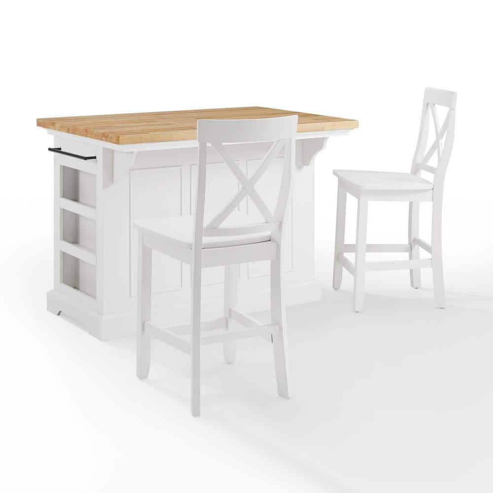 Julia 50'' White Kitchen Island Set with 2 X-Back Stools