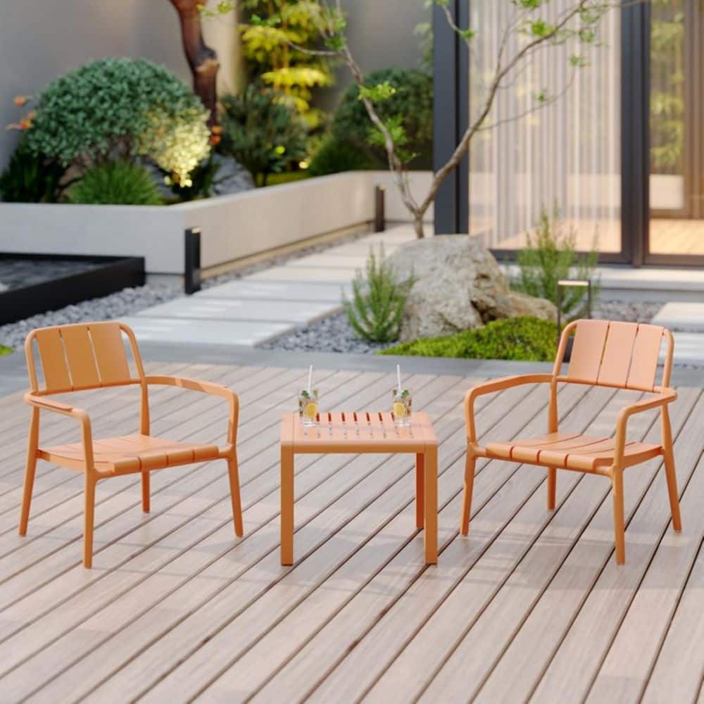 3-Piece Plastic Outdoor Sectional Set, Patio Armrest Chairs Conversation Set for Garden, Balcony, Apricot Brown price history on PriceWatchPro