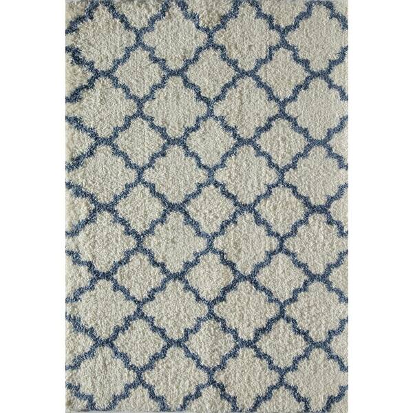 Rugs America Feather Shag Ivory Light Blue Quatrefoil 2'x4' Contemporary Area Rug