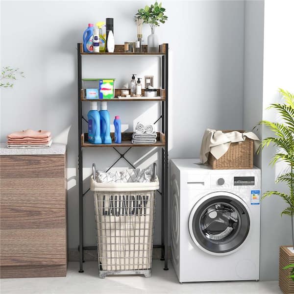 25 in. W x 64.5 in. H x 9.5 in. Metal Rectangular Shelf 3-Tier Over-The-Toilet Space Saver Rack in Brown