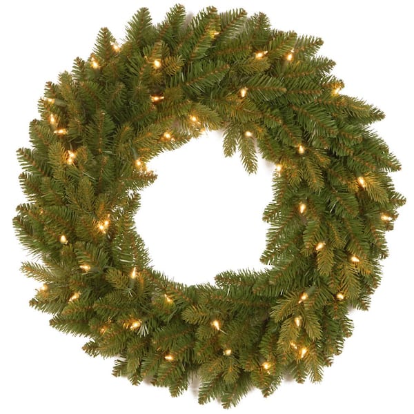 National Tree Company 24 in. Avalon Spruce Artificial Wreath with Clear ...