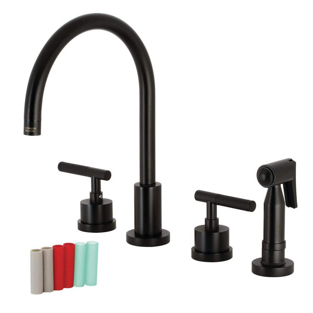 Kaiser 2-Handle Deck Mount Widespread Kitchen Faucets with Brass Sprayer in Matte Black -  Kingston Brass, HKS8720CKLBS