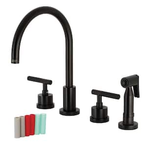 Kaiser 2-Handle Deck Mount Widespread Kitchen Faucets with Brass Sprayer in Matte Black