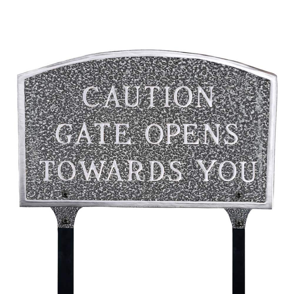10 in. x 15 Standard Arch Caution Gate Opens Towards You Statement Plaque Sign with Lawn Stakes - Swedish Iron price history on PriceWatchPro