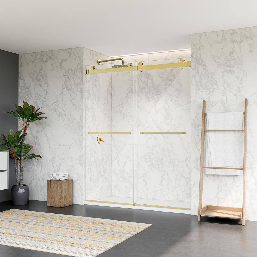 Bolani 60" Brushed Gold Frameless Glass Shower Door