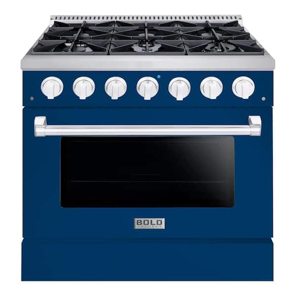 Hallman BOLD 36", 5.2 Cu. Ft., 6 Burner Freestanding Single Oven Dual Fuel Range with Gas Stove and Electric Oven in. Blue