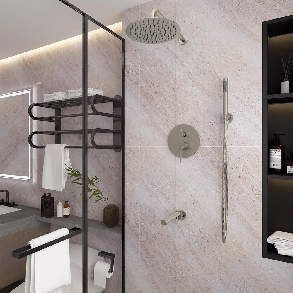 Brushed Nickel Dual Shower System with Handheld and Rain Shower Head