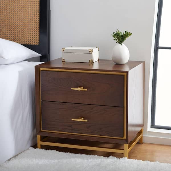 Fenno Walnut/Brass 2-Drawer Nightstand
