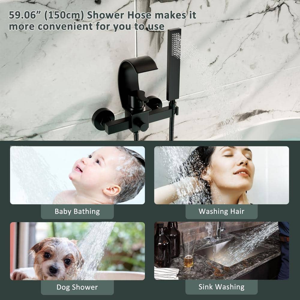 Black Brass Wall-Mount Tub Kit with Handheld Shower