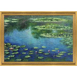 "Water Lilies with Versailles Gold Queen" by Claude Monet Framed Abstract Wall Art Oil Painting 41 in. x 29 in.