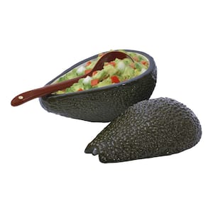 Avocado Shape 7 in. 12 fl. oz. Brown Ceramic Serving Bowl 3-Piece Set