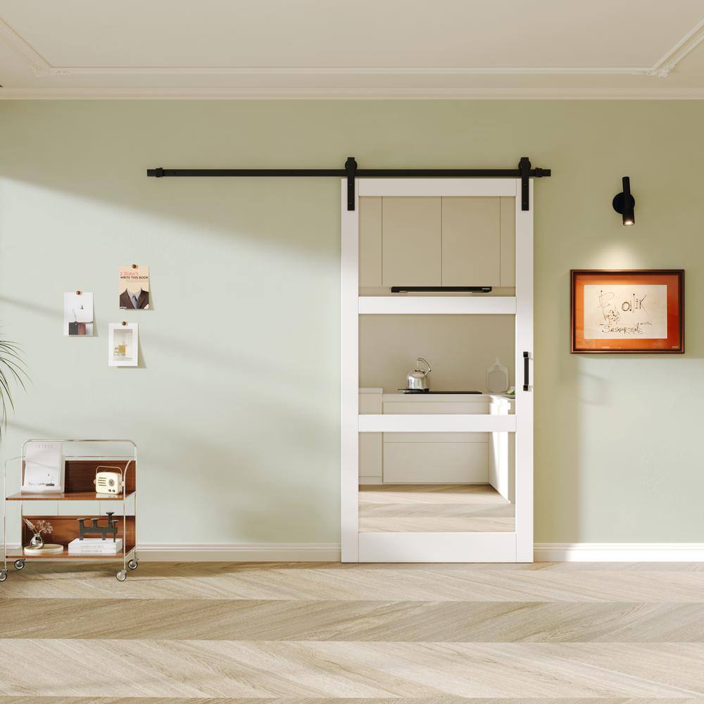 White 42" x 84" 3-Lite Mirrored MDF Barn Door