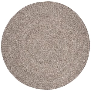 Braided Ivory/Beige 5 ft. x 5 ft. Round Solid Area Rug