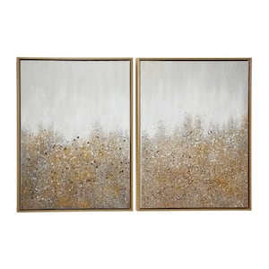 CosmoLiving by Cosmopolitan Gold Canvas Contemporary Abstract Framed Wall Art (Set of 2)