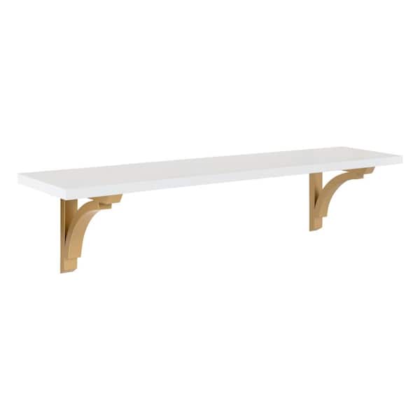 Kate and Laurel Corblynd 8 in. x 36 in. x 9 in. White/Gold Decorative Wall Shelf