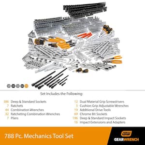 1/4 in., 3/8 in., and 1/2 in. Drive Master Mechanics Tool Set with Impact Sockets (788-Piece)